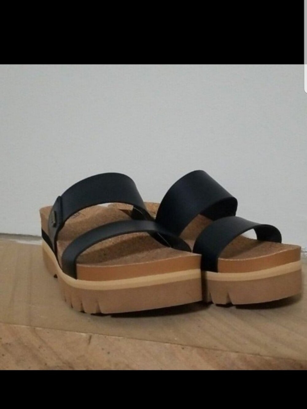 NEW! Reef Women's Black Cork Platform Slide Sandals sz 8 PRICE FIRM - Picture 6 of 6